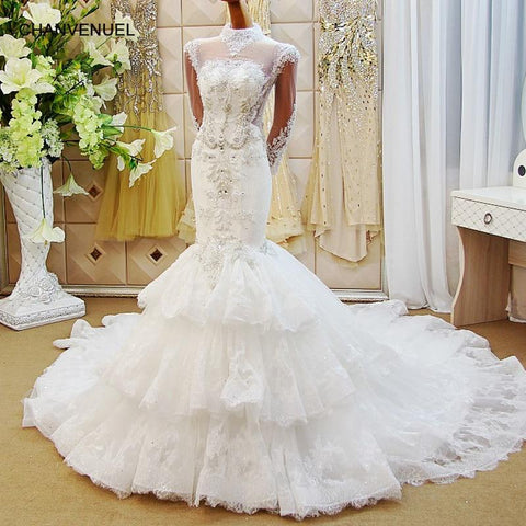 Mermaid wedding dresses tulle long sleeve backless beauty