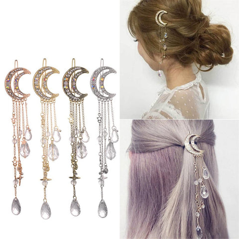 Moon Crystal Rhinestone Dangle Hairpin