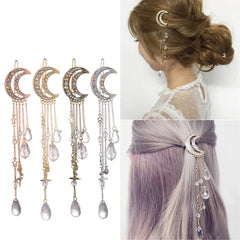Moon Crystal Rhinestone Dangle Hairpin