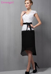 Mother Of The Bride Dresses A-line Chiffon Lace Beaded Hi Low Short Elegant Groom Mother Dresses Wedding
