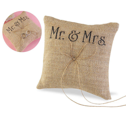 Mr & Mrs Burlap Jute Ring Bearer Pillow