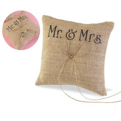Mr & Mrs Burlap Jute Ring Bearer Pillow