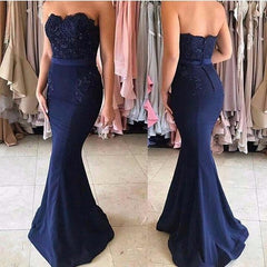 Navy Blue Lace Appliques Off the Shoulder Mermaid Bridesmaid Dress