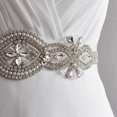 New Crystal Rhinestone & Pearl Wedding Dress Belt