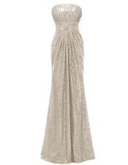 Off Shoulder Champagne Mermaid Sequined Strapless Bridesmaid Dress