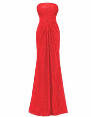 Off Shoulder Champagne Mermaid Sequined Strapless Bridesmaid Dress