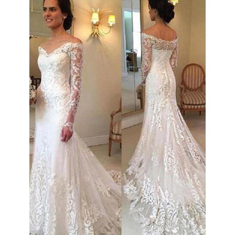 Off the Shoulder Mermaid Wedding Dress 2019 Long Lace Sleeves