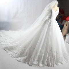 Off The Shoulder Wedding Dresses Ball Gown Leaf Pattern Lace With Free Veil