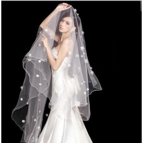Pearl Flower Wedding Veil Long