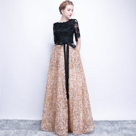 Black & Gold A-Line Long Celebrity Dress