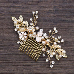 Gold Pearl Rhinestone Hair Combs