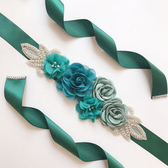 Satin Flower Wedding Sash