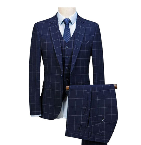 3 Pieces Mens Suit Plaid Slim Fit