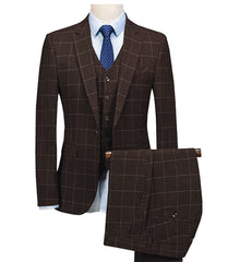 3 Pieces Mens Suit Plaid Slim Fit