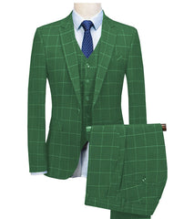 3 Pieces Mens Suit Plaid Slim Fit