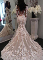 Mermaid Long Sleeves See Through Boho Wedding Gown