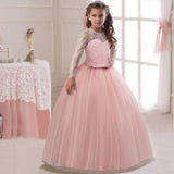 Flower Girl's Long Sleeve Lace Stitching Dress