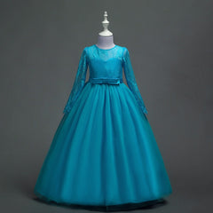 Flower Girl's Long Sleeve Lace Stitching Dress