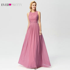 Long Bridesmaid Dresses A Line Pleated Chiffon Lace
