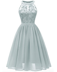 Formal Dress for Home Coming / Prom Multiple Colors Lace Illusion Back Pleated Knee-length Chiffon