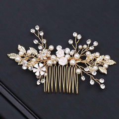 Gold Pearl Rhinestone Hair Combs