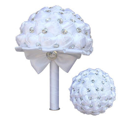 Pure White Silk Wedding Bouquet with Silver Gem