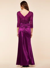 Retro Floral Lace Slim Ruched Maxi Dress 3 colors