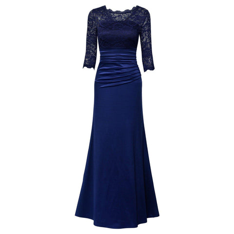 Retro Floral Lace Slim Ruched Maxi Dress 3 colors