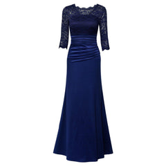 Retro Floral Lace Slim Ruched Maxi Dress 3 colors