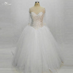 Rhinestone Wedding Dresses Bling Bling Beaded Crystal Sheer Straps Sleeves