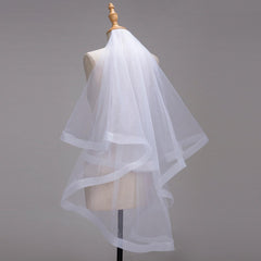 Ribbon Edge Short Wedding VeiL with Comb Two Layers Tulle