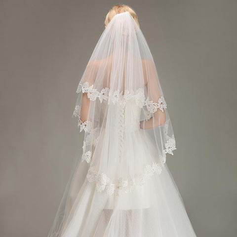 Romantic Lace Applique Two Layers Wedding Veil