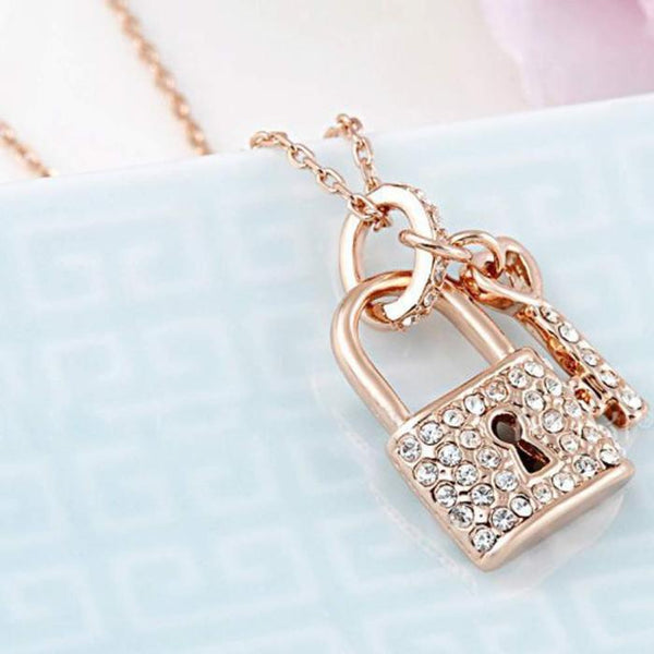Rose Key Lock Rose Gold Plated Lock & Key Necklace