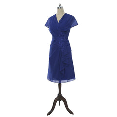 Royal Blue A-line Cap Sleeves Chiffon Dress also in Blk