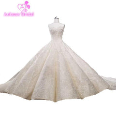 Royal Train Lace Appliques Beaded Arabic Wedding Dress