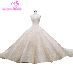 Royal Train Lace Appliques Beaded Arabic Wedding Dress