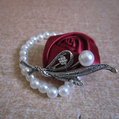 Satin Flower and Pearl Wrist Corsage Multiple Colors