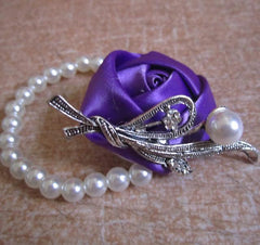 Satin Flower and Pearl Wrist Corsage Multiple Colors