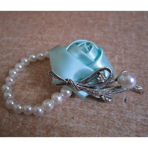 Satin Flower and Pearl Wrist Corsage Multiple Colors