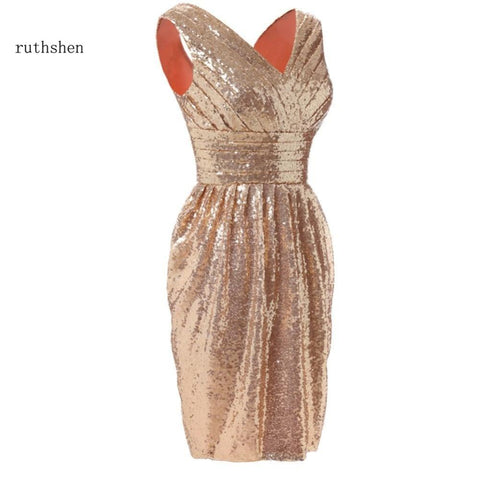 Sequin Bridesmaid Dresses Deep V-Neck Short