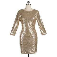 Sequined short Three Quarter sleeves Sheath Wedding Guest Dress