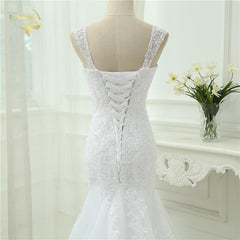 Sexy  Mermaid Tulle With Lace Detachable Straps Long Wedding Dress