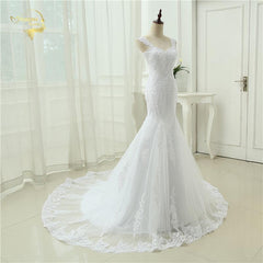 Sexy  Mermaid Tulle With Lace Detachable Straps Long Wedding Dress