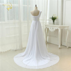 Sexy Open Back  White Long With Train Lace Chiffon One Shoulder Wedding Dress