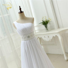 Sexy Open Back  White Long With Train Lace Chiffon One Shoulder Wedding Dress