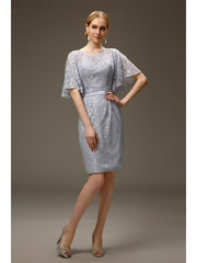 Sheath Half Sleeves Lace Plus Size Short Elegant Dresses Wedding