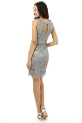 Sheath High Collar Knee Length Lace Dresses For Wedding