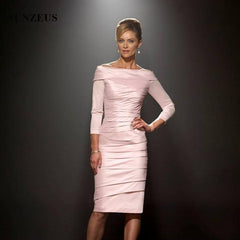 Sheath Off Shoulder 3/4 Sleeve Knee Length Elegant Satin Dress