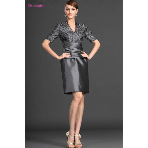 Sheath Short Sleeves Taffeta Lace Short Elegant  Dresses Wedding