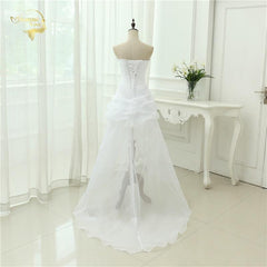 Shiny Organza Sweetheart Beading Front Short Back Long White Ivory Wedding Dress